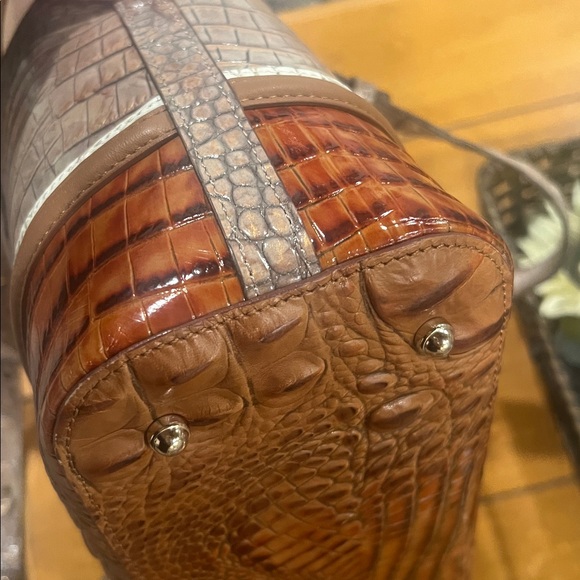 Brahmin Crocodile Embossed Satchel in Brown and Tan - Picture 7 of 8